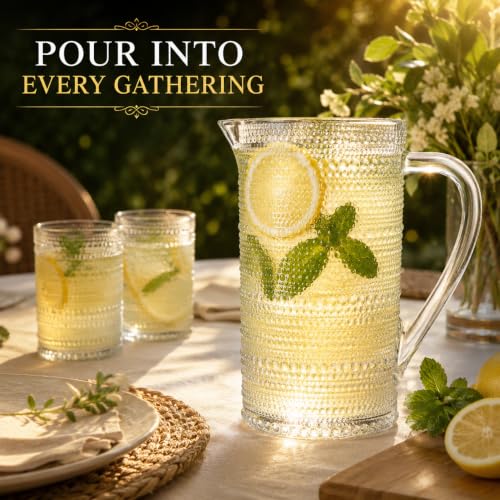 Bombay Hobnail Glass Pitcher for Juice and Lemonade | 32 oz