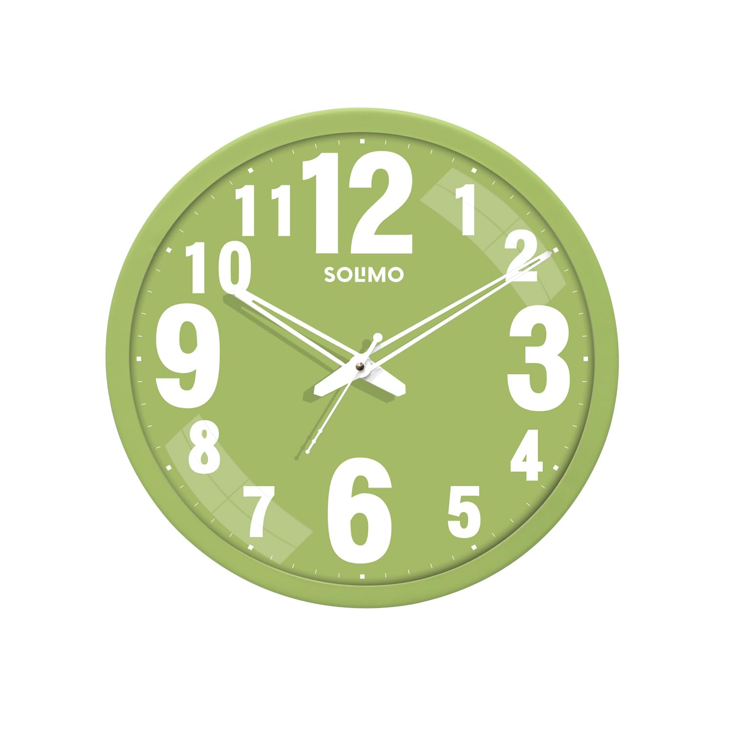 Amazon Brand - Solimo 12-Inch Bold Numeric With Silent Movement Modern Plastic Analog Wall Clock - Light Green