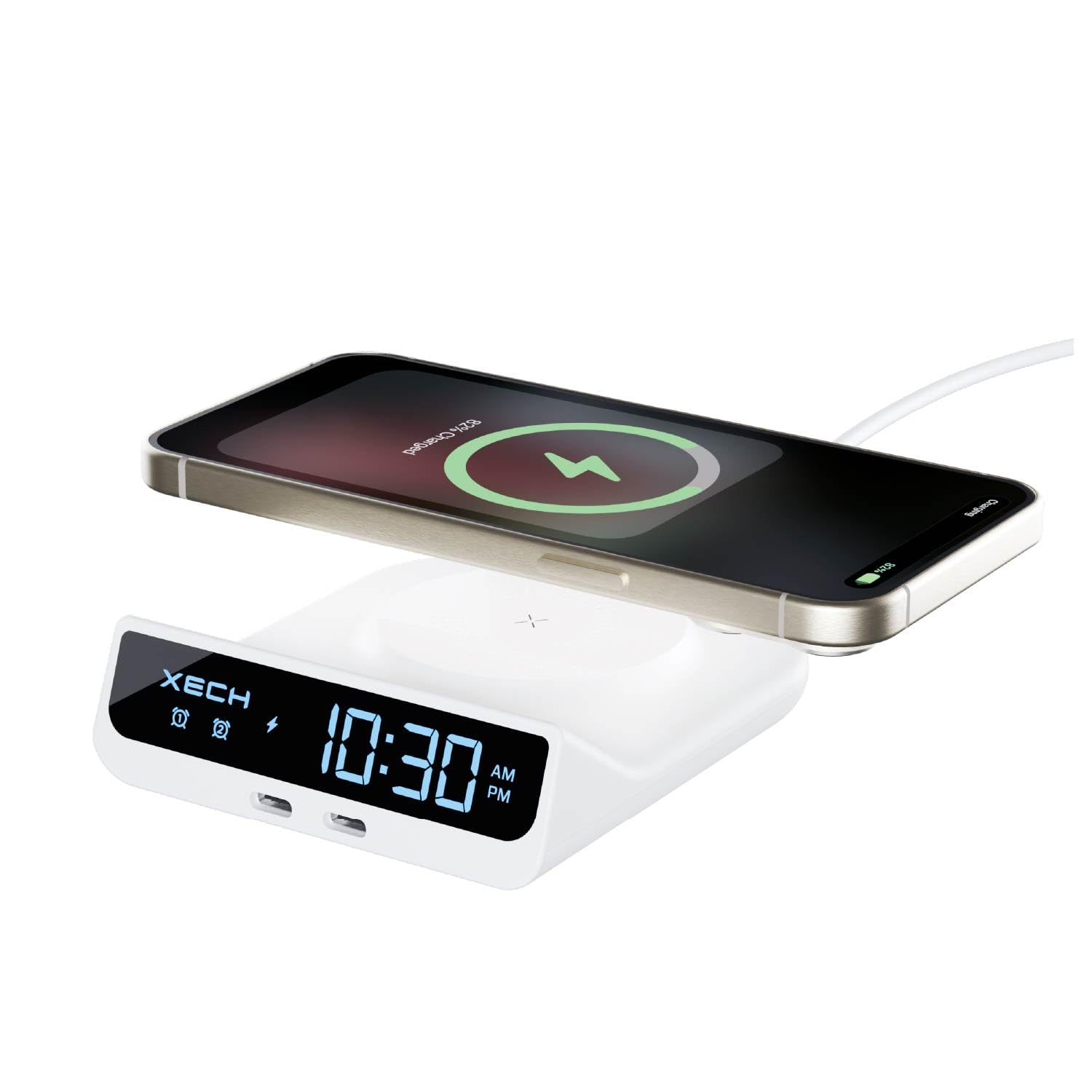 Xech Digital Alarm Clock For Heavy Sleepers | 15W Fast Wireless Charger & Dual Usb-C Ports | Type-C Input | Special Birthday Gif