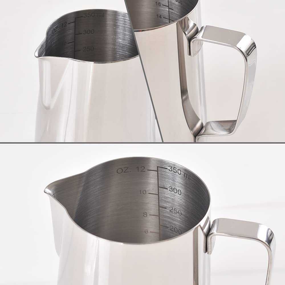 Homedge Espresso Steaming Pitchers 12 Oz / 350Ml, Stainless Steel Frothing Pitcher With Measurement Scale