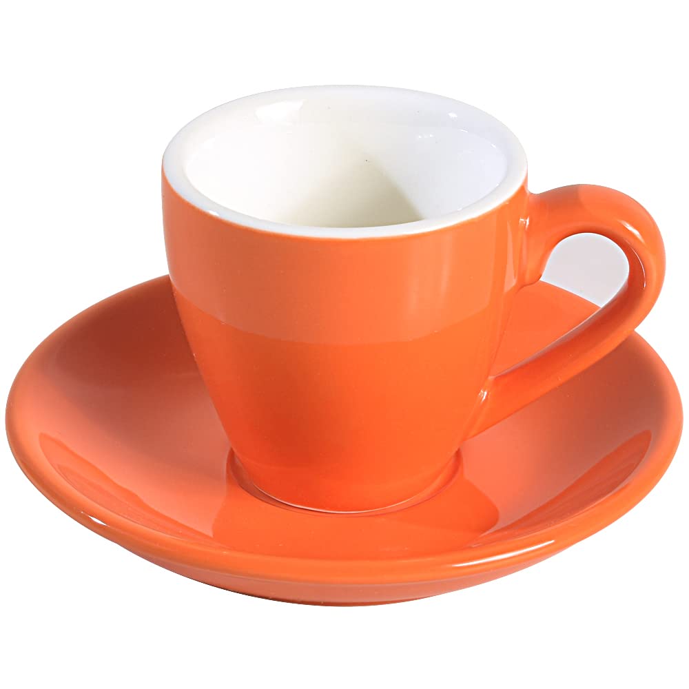 Ionegg Porcelain Espresso Cup With Saucer, Espresso Shot Cup, 80Ml/2.7Oz, Orange
