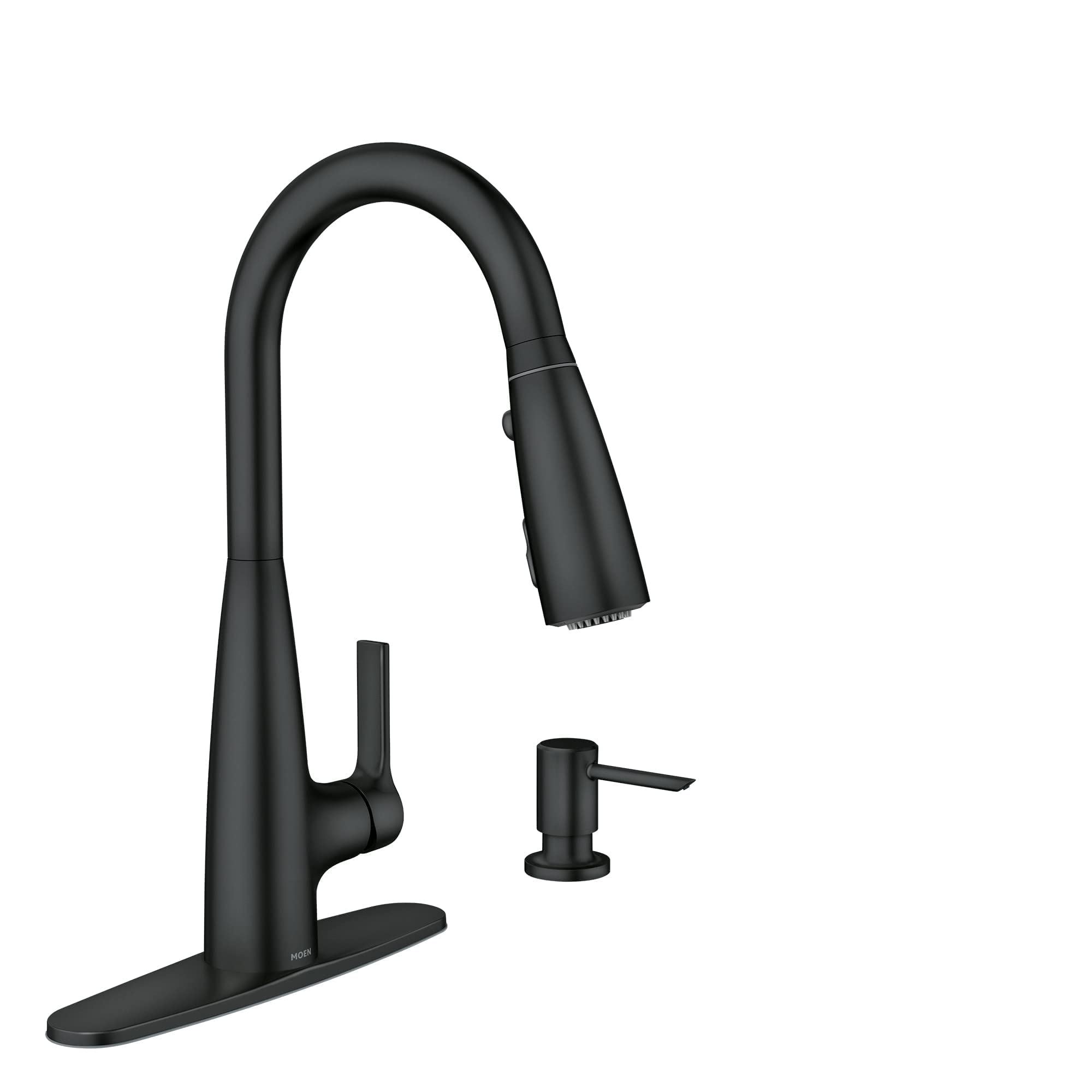 Moen 87627EIBL Haelyn Matte Black Single-Handle Pull-Down Kitchen Faucet with LED Light Colorcue Temperature Indicator and Soap 