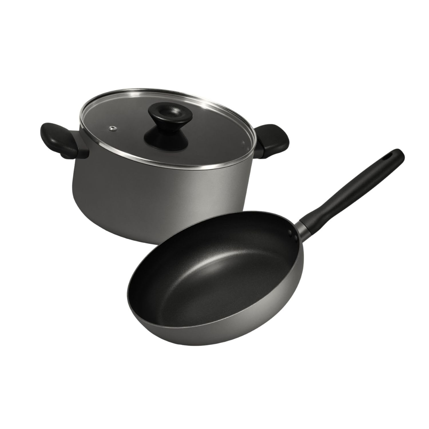 Meyer Bauhaus Aluminum Nonstick Casserole With Lid 24Cm + Frypan 26Cm Cookware Set | Non Stick Cookware Set | Cooking Set For Ki