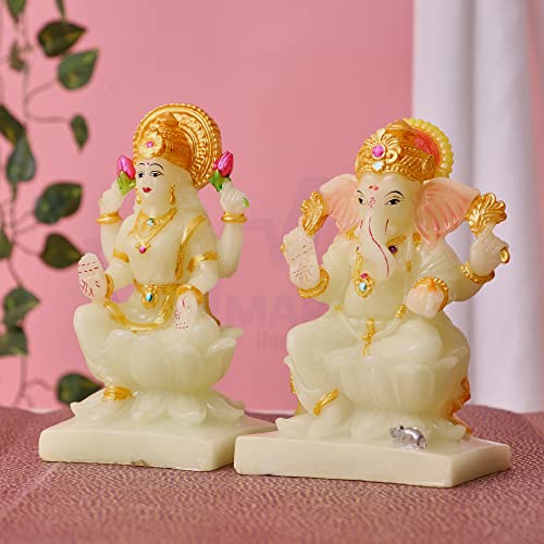 Apnimarket Marble Dust Laxmi Ganesh Statue Laxmi-Ganesh Idols For Home & Office Dcor Ganesh Laxmi Marble Showpiece Gift 7 Inch R