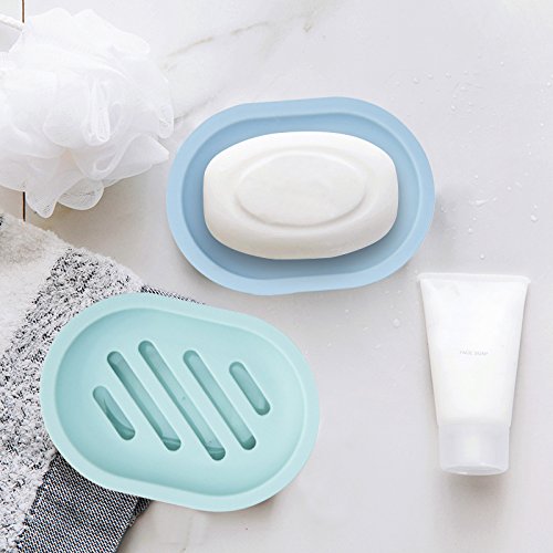 Topsky 2-Pack Soap Dish With Drain, Soap Holder, Soap Saver, Easy Cleaning, Dry, Stop Mushy Soap (Blue)