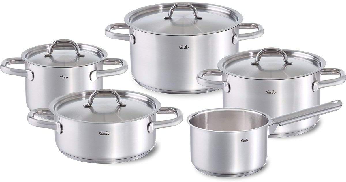 Fissler Family Line Set, Fryin & Cooking Pot, Casserole, Stainless Steel, 5PCs