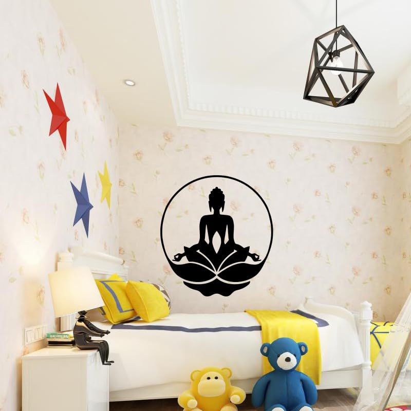 Gadgets Wrap Wall Decal Vinyl Sticker Buddha Namaste Yoga Peace Lotus Flower Black For Office Home Wall Decoration