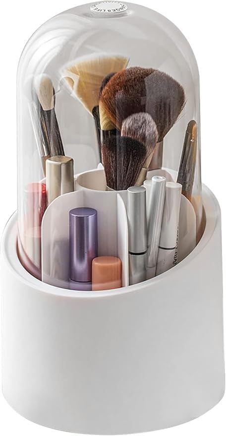 Otistores Makeup Brushes Holder With Dustproof Lid, 360 Rotating Makeup Brushes Organizer 7 Compartment Clear Cosmetic Display C