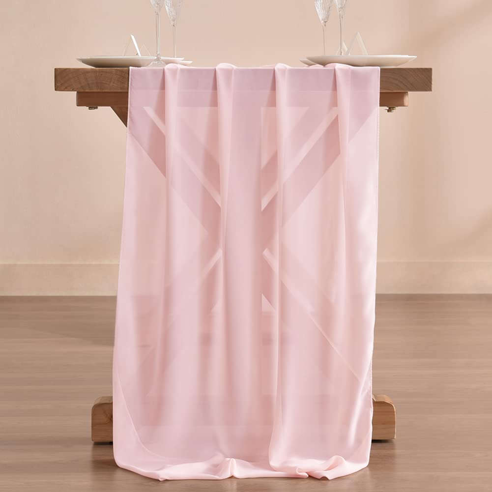 Socomi 10Ft Blushing Pink Chiffon Table Runner 29X120 Inches Wedding Runner Sheer Thanksgiving Christmas Bridal Shower Decoratio