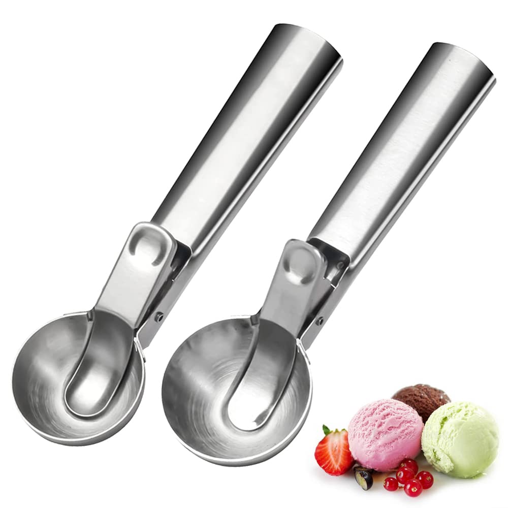 Jayvar Ice Cream Scoop Set,Portable Stainless Steel Ice Cream Scoop With Trigger And Comfortable Handle,Icecream Scoop Spoon Per
