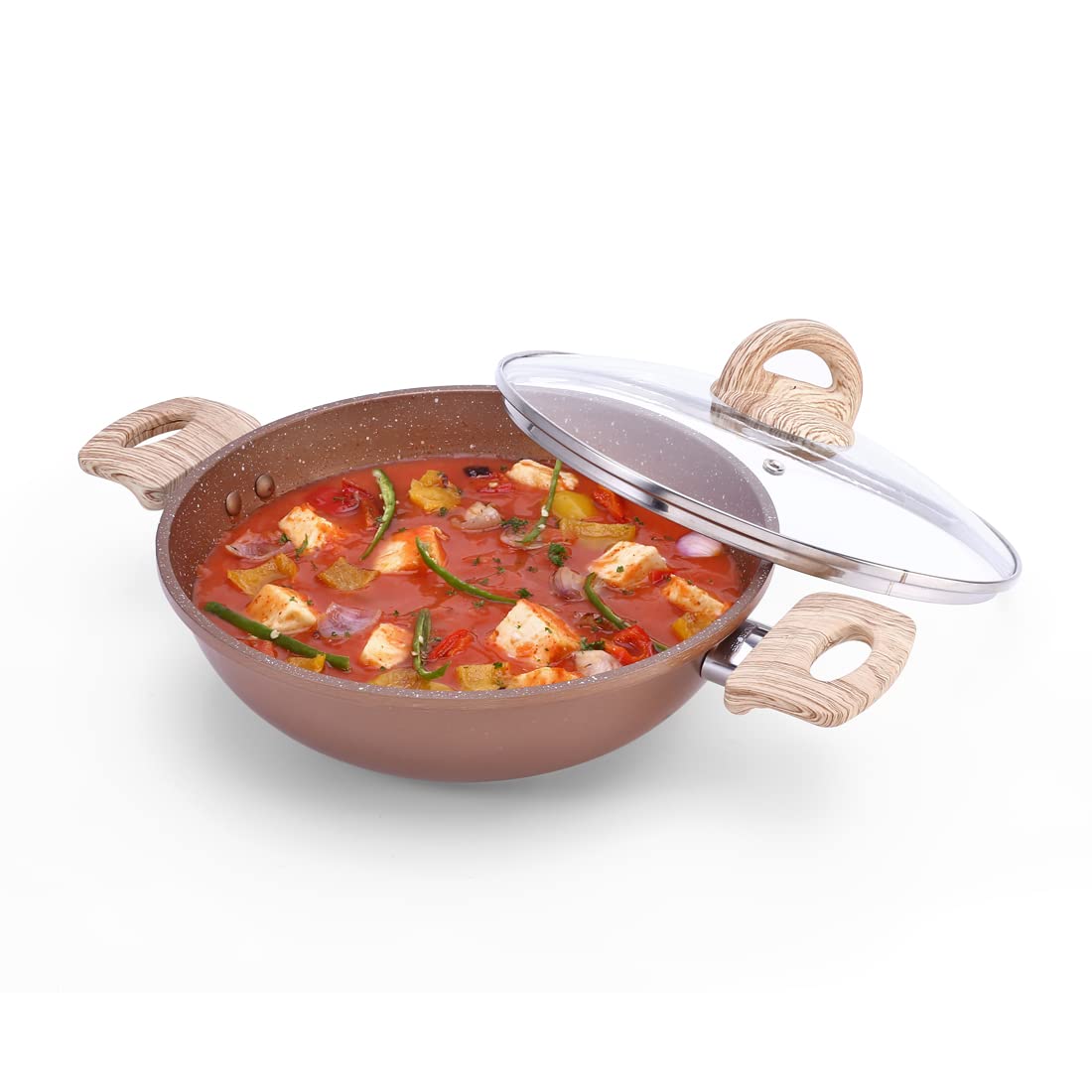 Wonderchef Duralife DieCast NonStick Kadhai With Glass Lid 24Cm For Kitchen, NonToxic, Chemical & Pfoa Free Duramax Coating, 