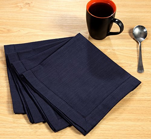 Gfi Linen Clubs 100% Cotton Slub Hemstitch Napkin 18X18,Set Of 6 (Navy, 18''X18'')