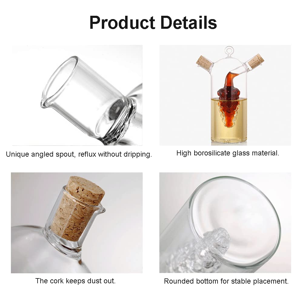 Winakui 2 In 1 Olive Oil Vinegar Dispenser Cruet, Clear Glass Vinegar And Oil Bottles, Double Pourer Spout Oil Dispenser Bottle