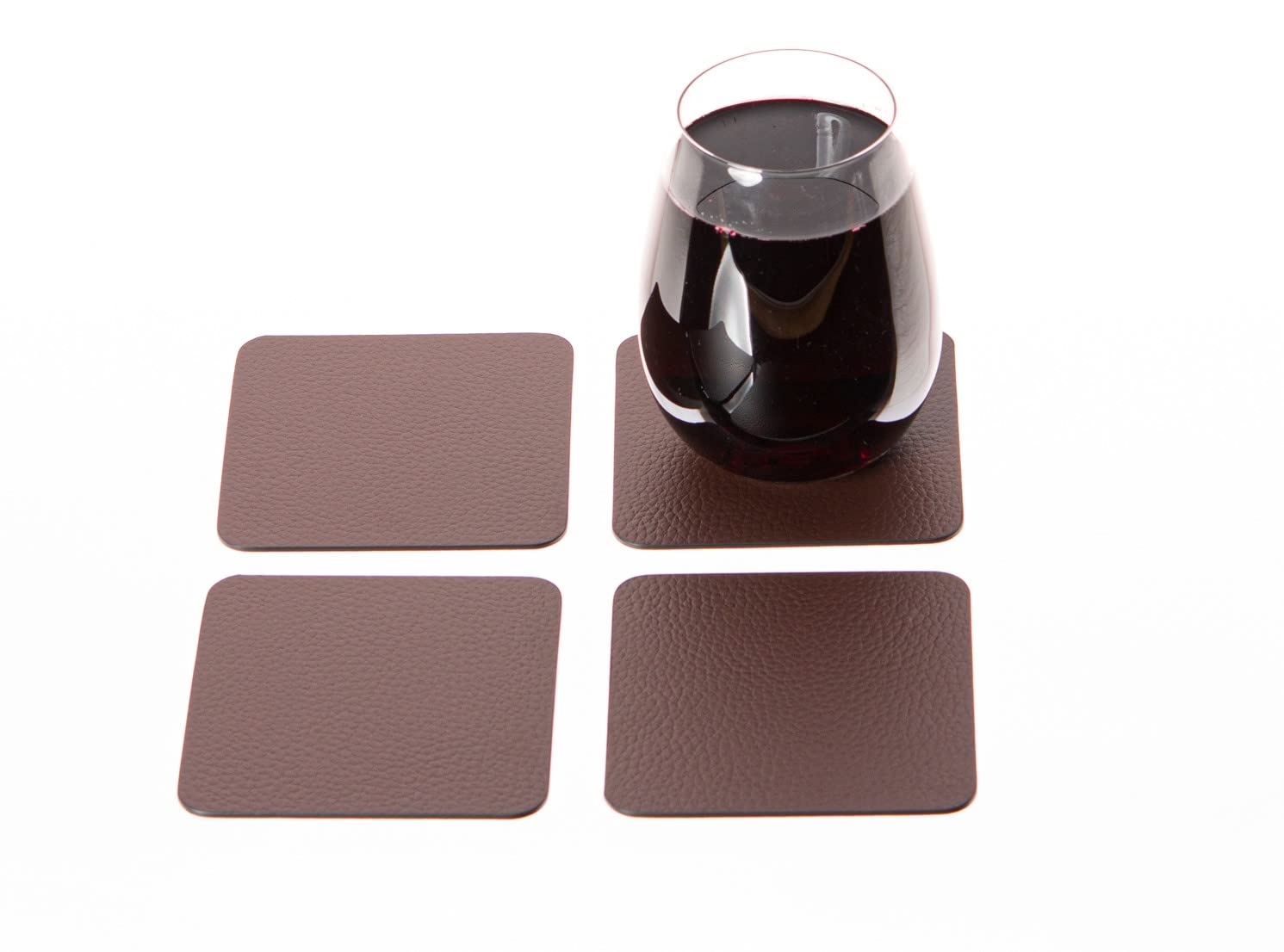 Nikalaz Set Of Small Brown Placemats And Coasters, 4 Table Mats And 4 Coasters, Recycled Leather, Place Mats 15.75'' X 11.8'' An