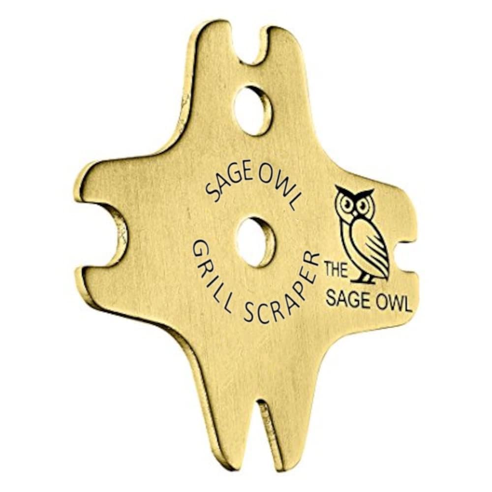 Sage Owl Bbq Grill Scraper For Outdoor Grill - Brass Grill Cleaner Bristle Free - Safe Bbq Grill Accessories For Porcelain/Weber