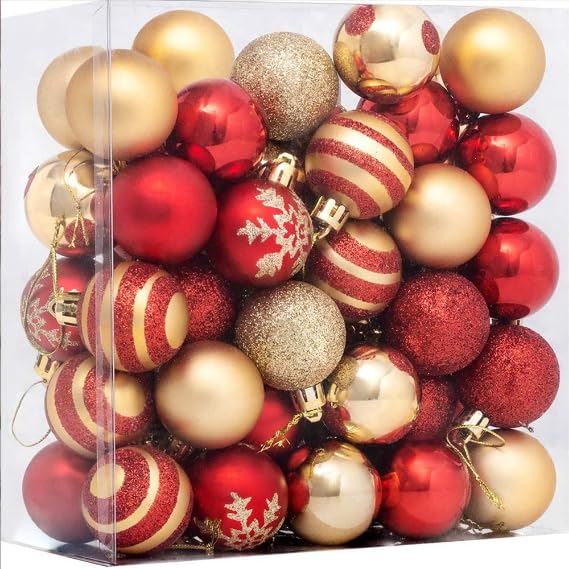 50pcs Christmas Balls 4cm / 1.6 Christmas Tree Hanging Ornaments Xmas Ball Decoration for Xmas Tree Wreath Garland, Red and Gold