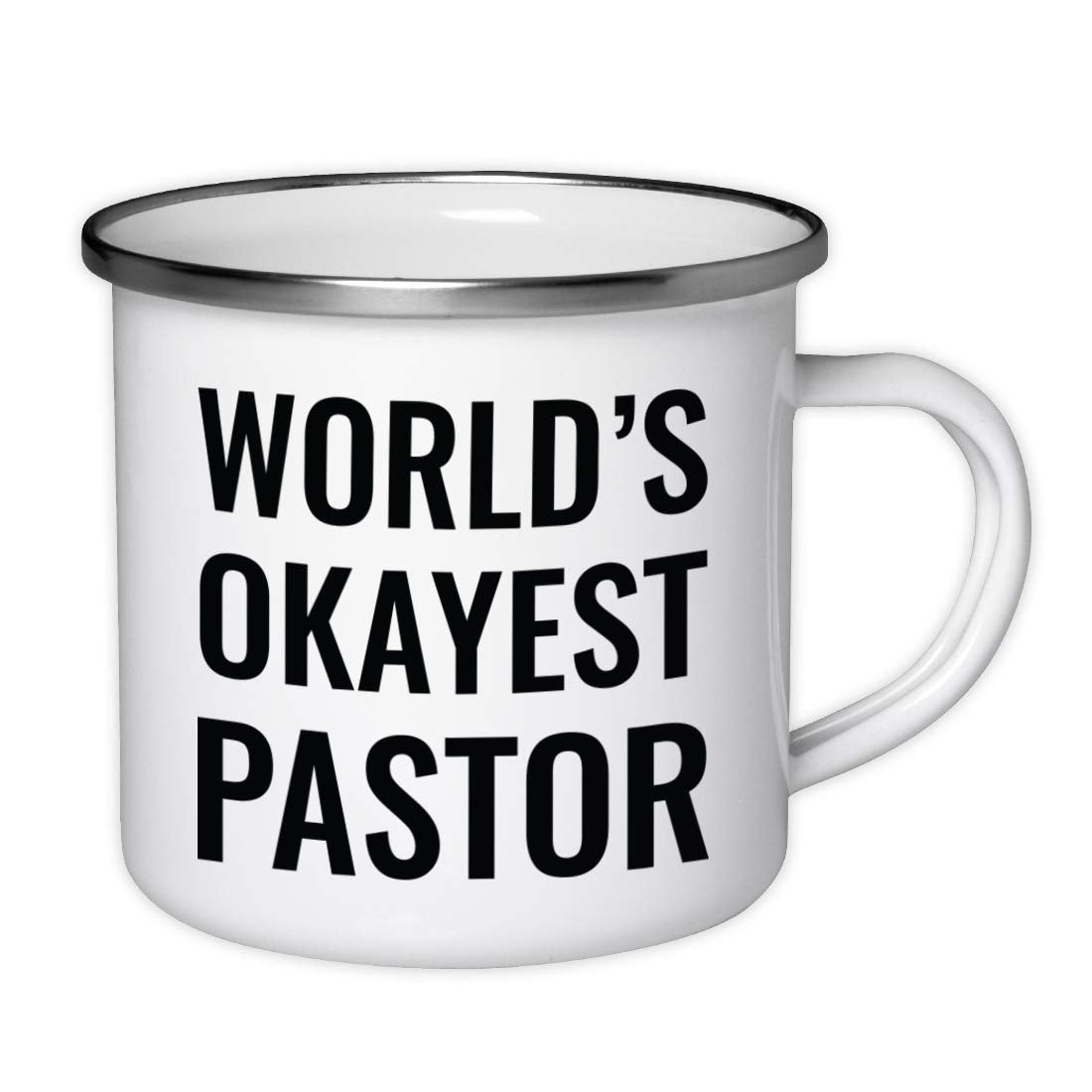 Andaz Press 11Oz. Stainless Steel Campfire Coffee Mug Gag Gift, World'S Okayest Pastor, 1-Pack, Enamel Metal Camping Camp Cup Pa