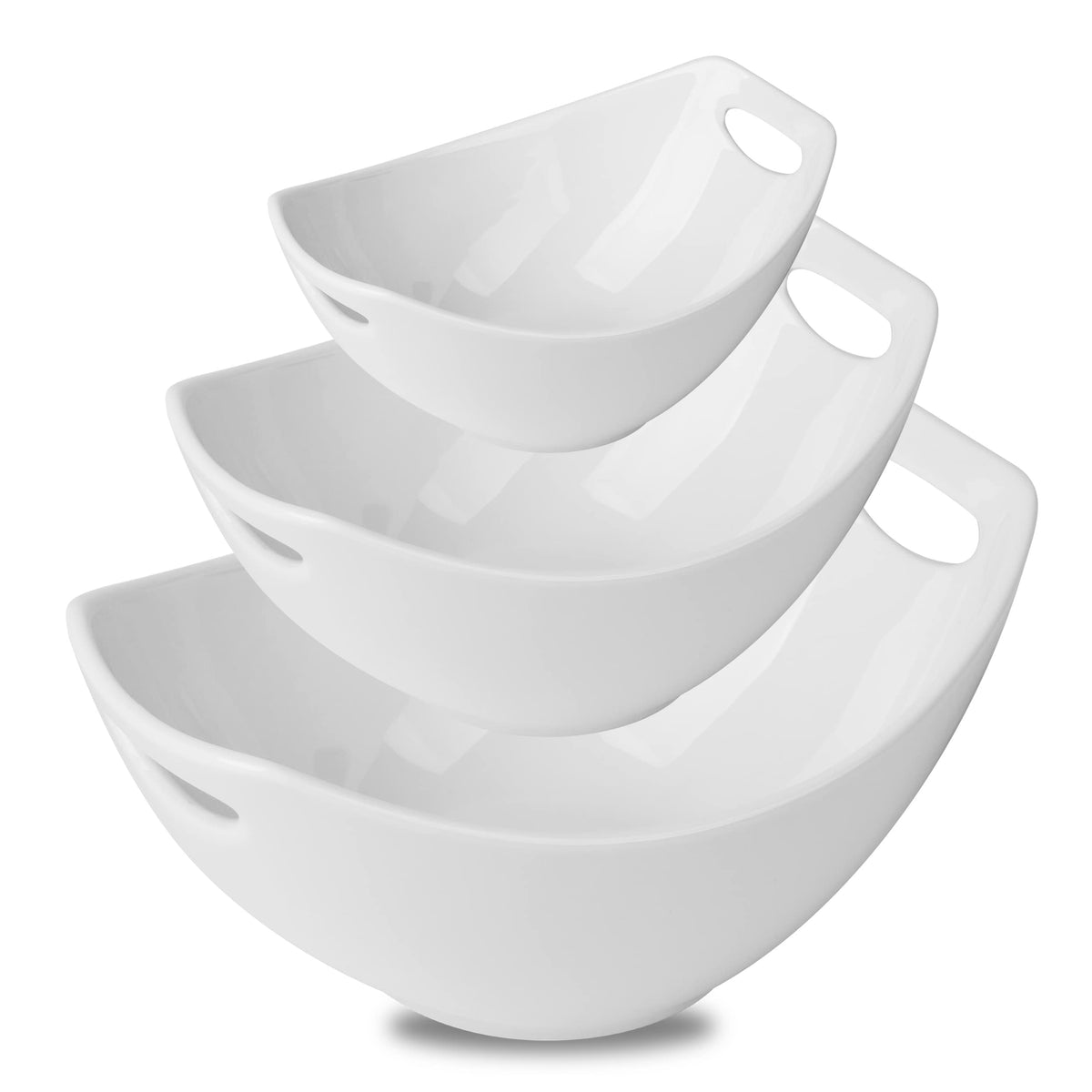 Gomakren Serving Bowls With Handles, Serving Dishes, Porcelain Salad Bowls Mixing Bowl For Entertaining, Nesting Bowl Set Of 3,