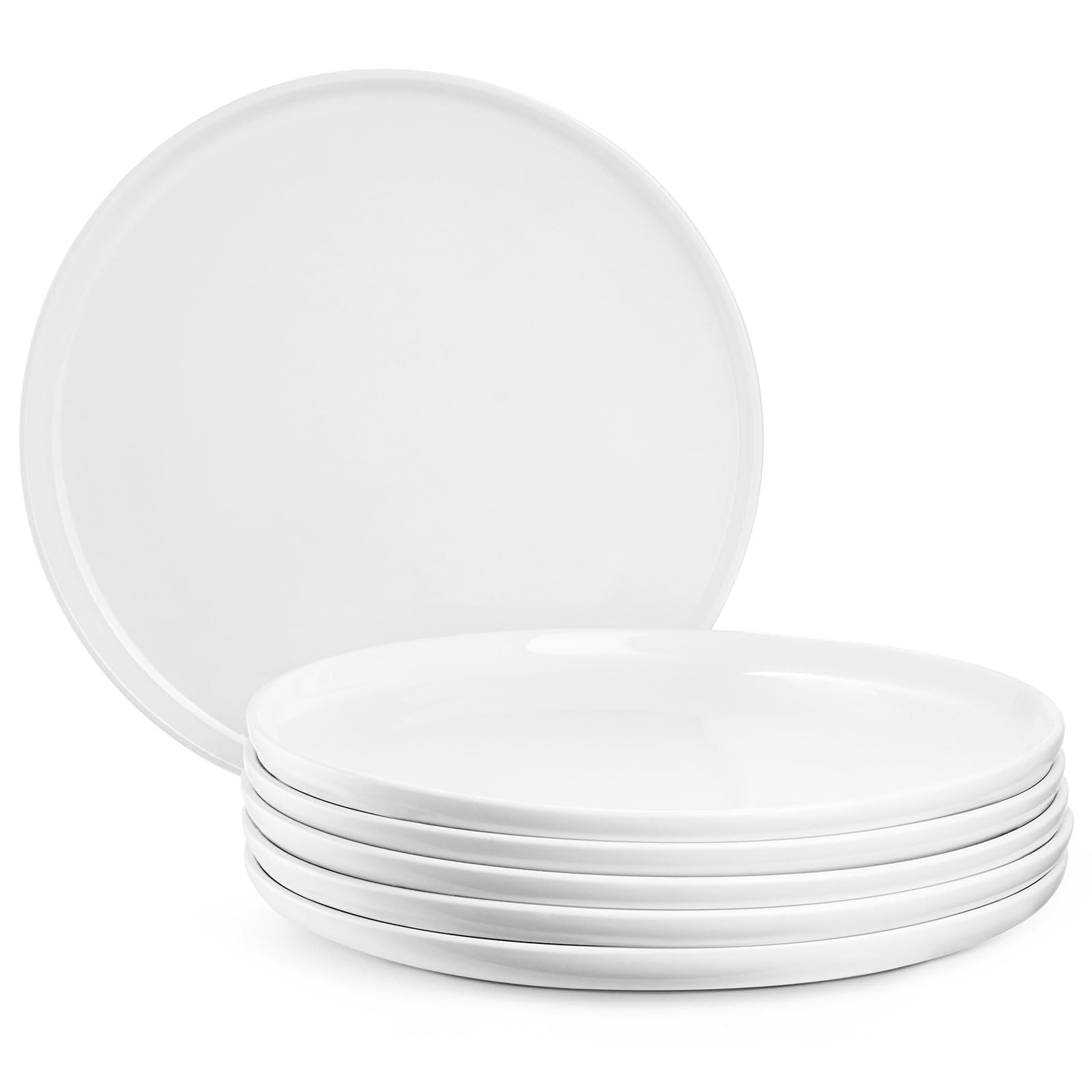 Jassceram 10.5 Inch White Dinner Plates Set Of 6, Ceramic Round Plates For Kitchen Or Restaurant, Modern Dish Set Daily Use - Mi