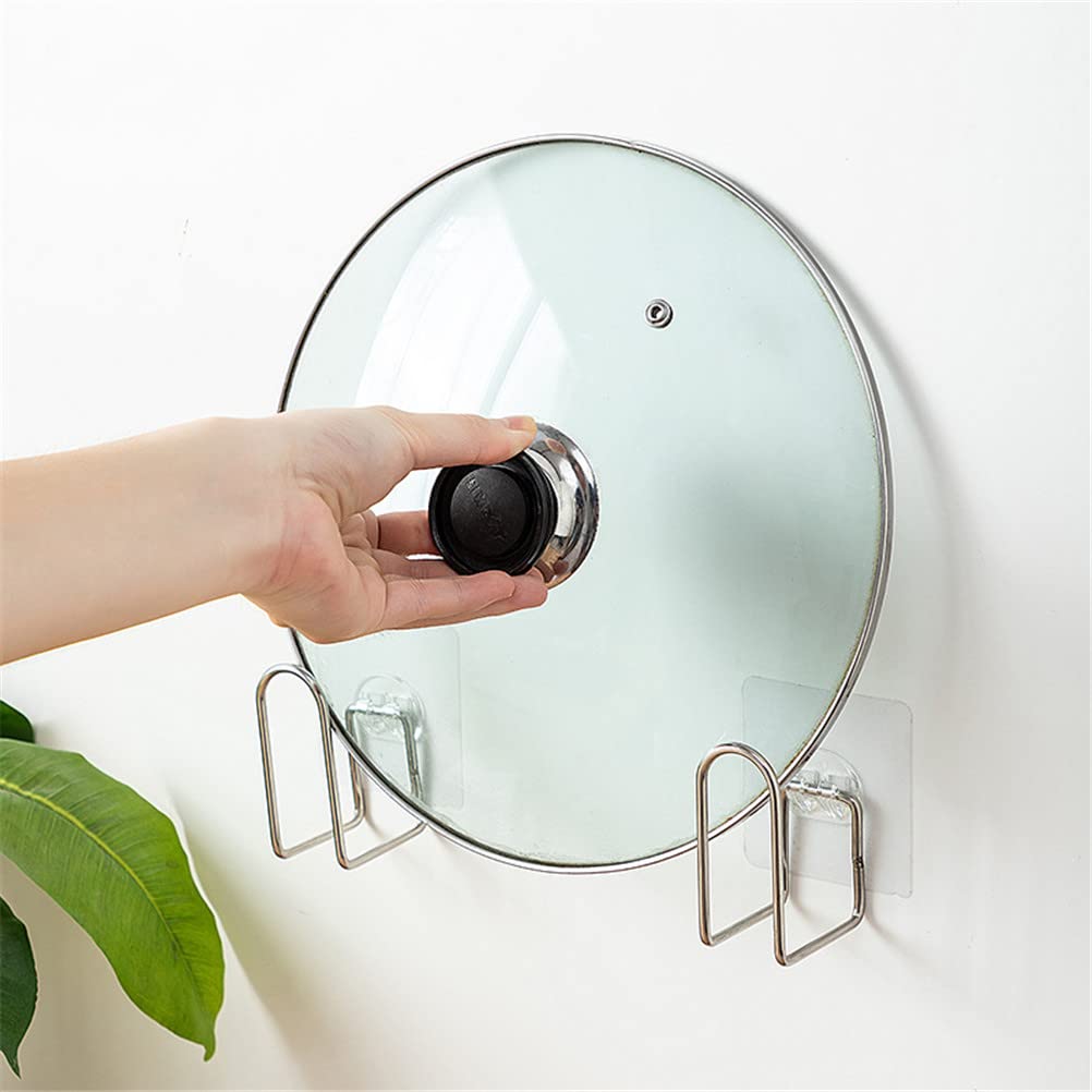 Chenyesun 4 Pairs Of Pot Lid Organizer, Stainless Steel Wall Mounted Lid Holder,Adjustable Cabinet Door Self Adhesive Pan Lid Or
