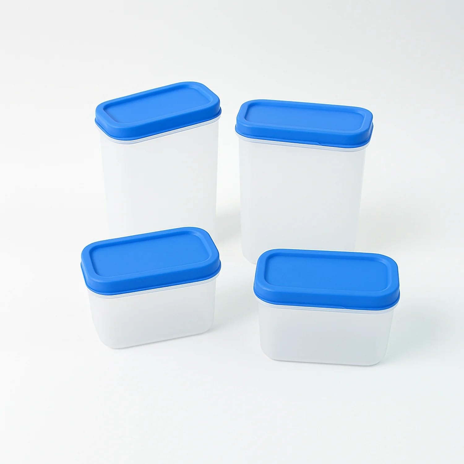Oblivion Jars Containers 4 Pcs  Multipurpose Plastic Airtight & Stackable  Food Storage Box With Blue Lids For Kitchen Pantry,