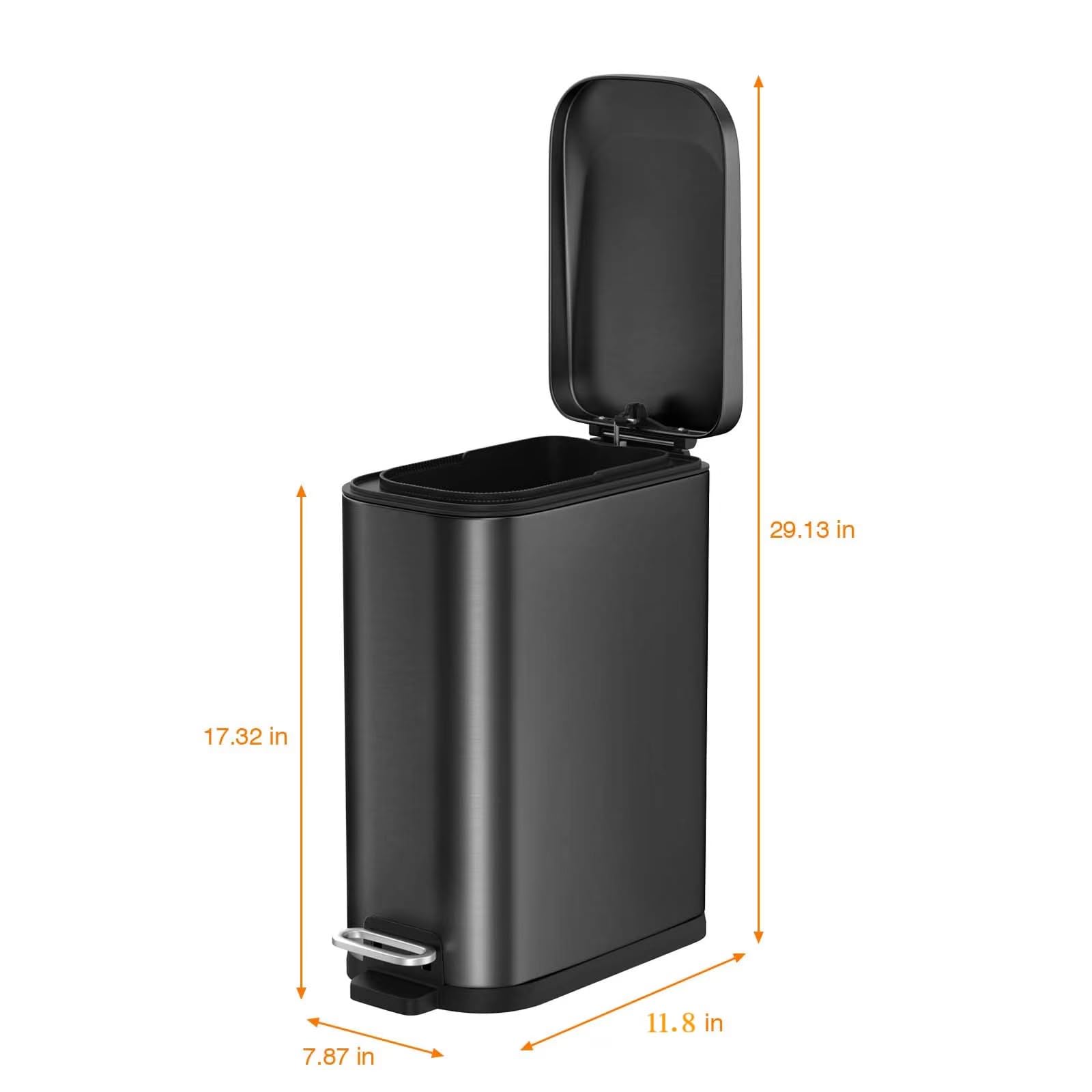 Bethebest 4 Gallon Black Bathroom Trash Can With Soft Close Lid,Rectangular Garbage Can With Foot Pedal For Bathroom,Kitchen,Bed