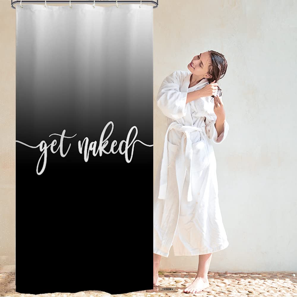 Eleroye Stall Get Naked Shower Curtain Black Grayish White To Black Funny Cute Art Fonts Words Fabric Machine Washable Bathroom