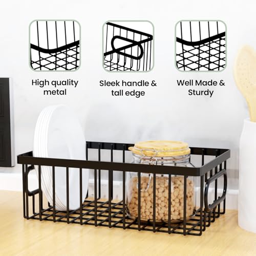 WonderStand Premum Metal Steel Storage Basket For Home and Kitchen (Black)