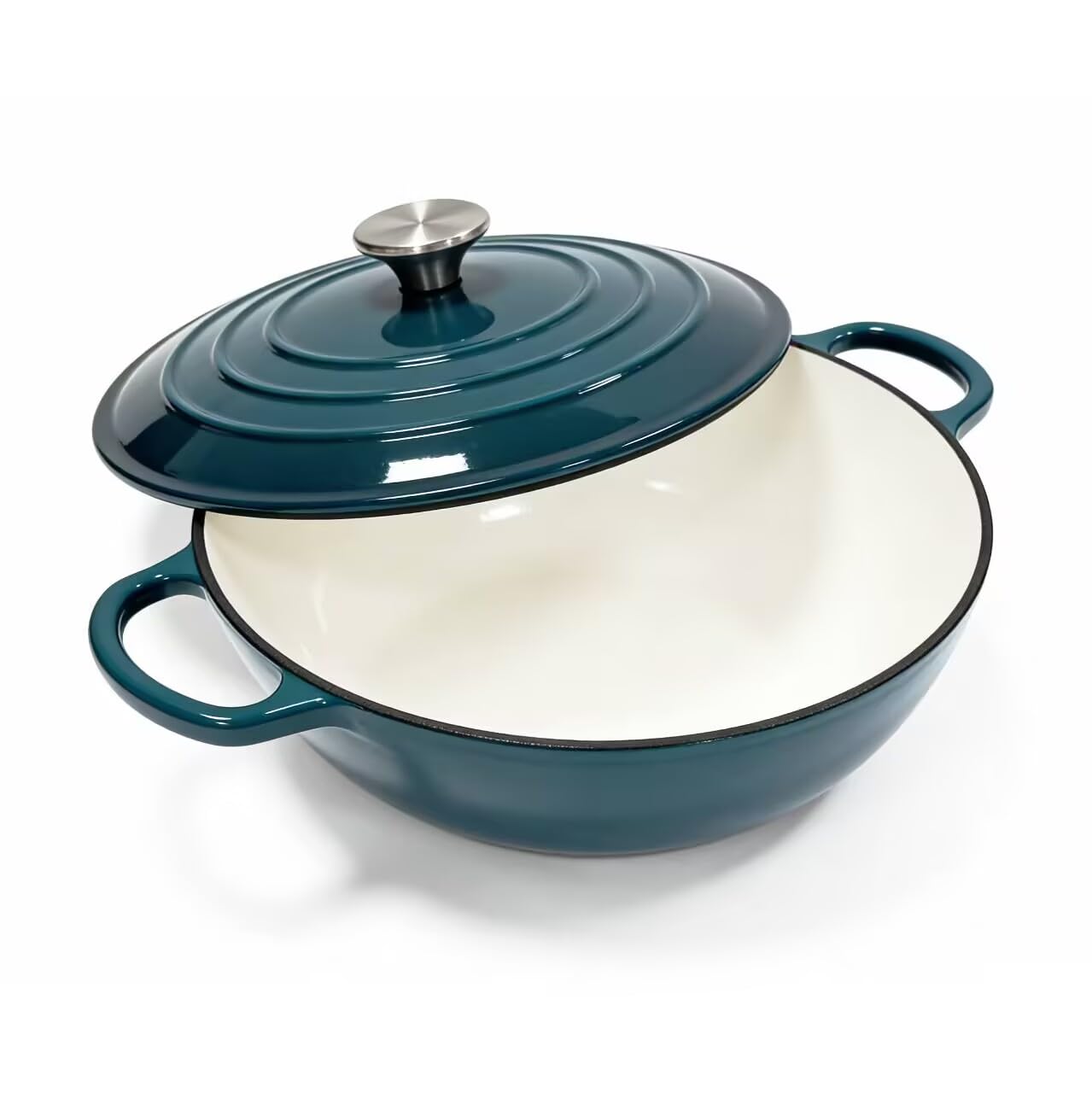 YYJINGYOU Essential Enamel Cast Iron Dutch Oven, Oven Safe for Baking, Roasting, Stews (Peacock Blue, 10 inch)