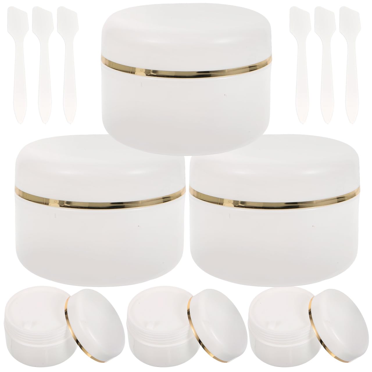 Hohopeti 6 pack Refillable Cosmetic Jars with Lids and Spoons Empty Lotion Containers for Cream Hand Cream Makeup Travel Storage