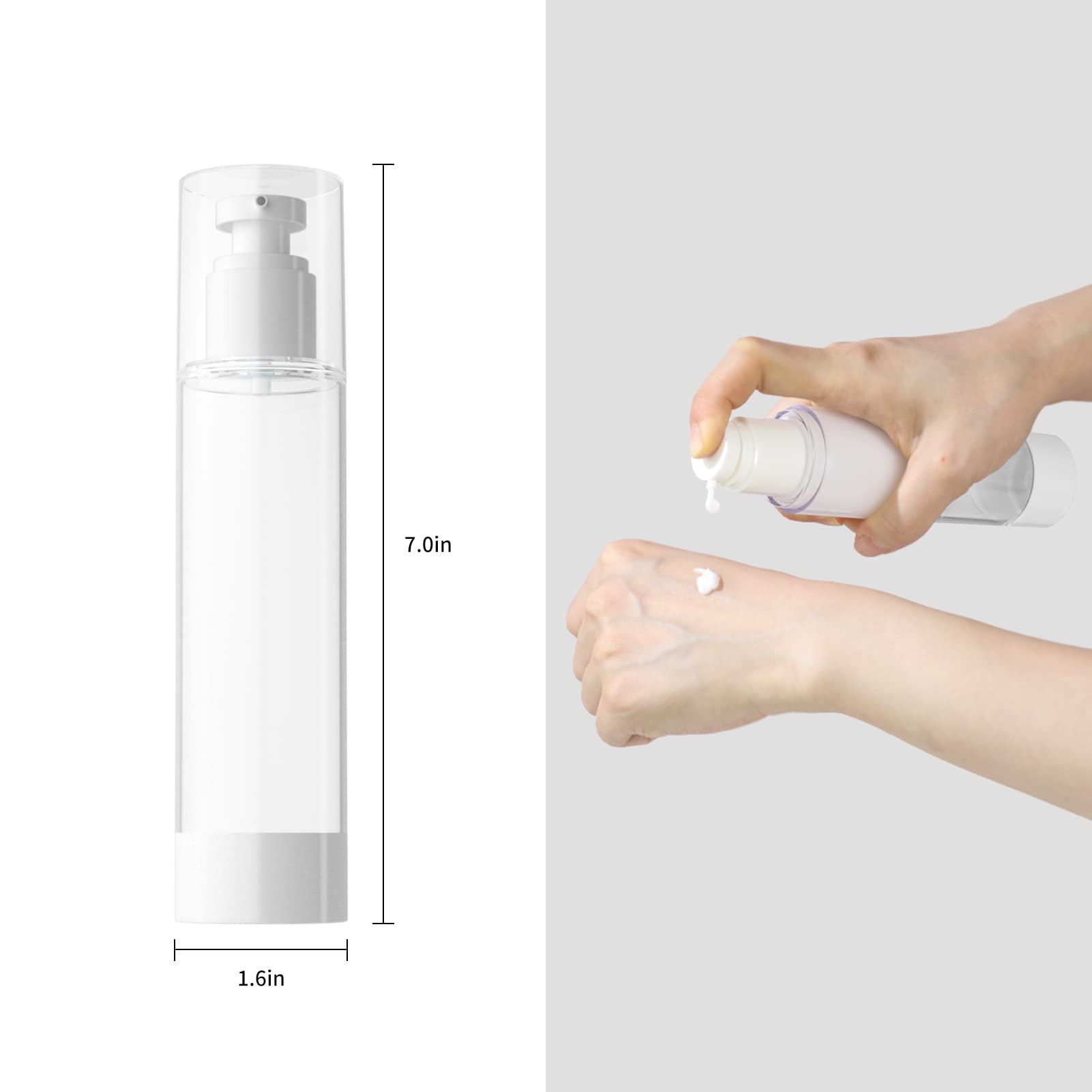 Longway 3.4 Oz 100Ml Clear Airless Cosmetic Cream Pump Bottle Travel Size Dispenser Refillable Containers For Foundation, Shampo