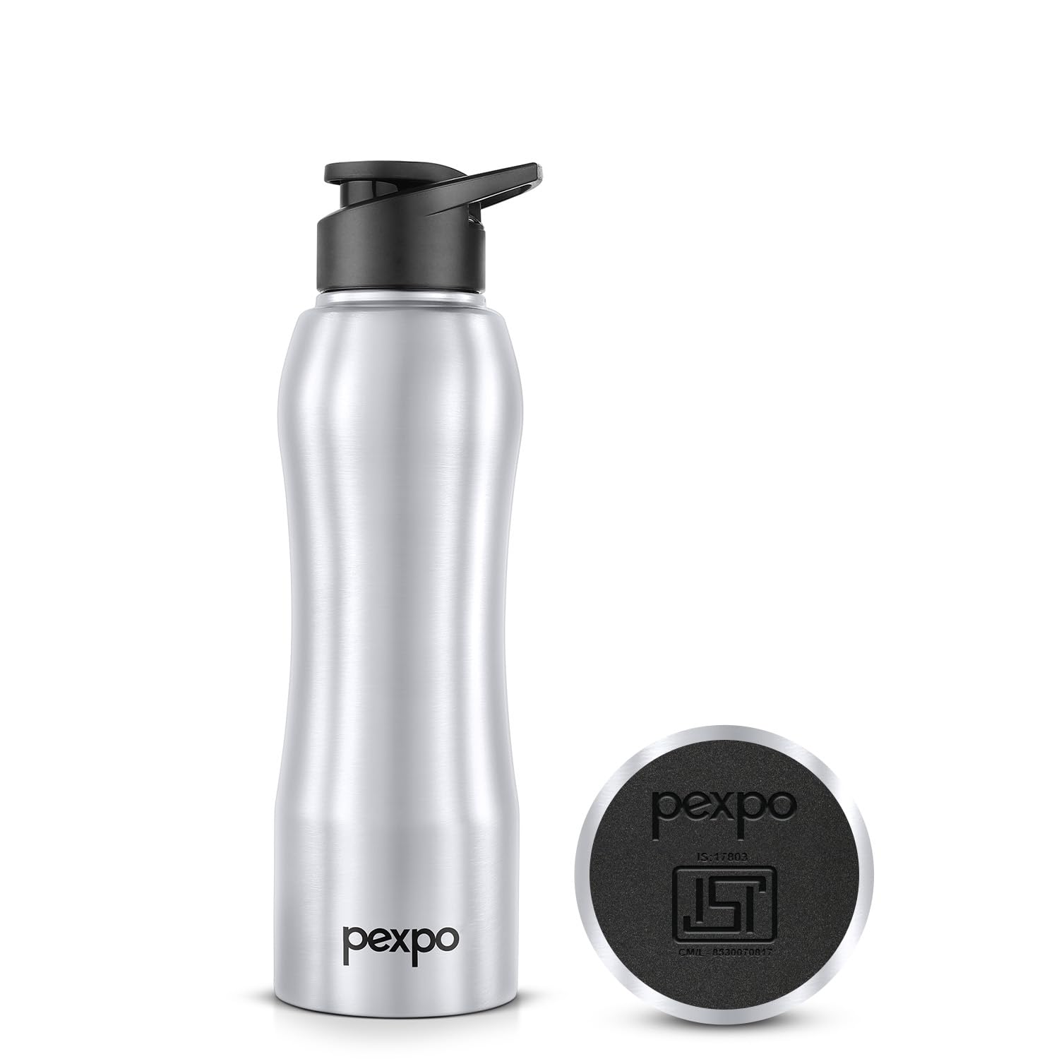 Pexpo Bistro Isi Certified Stainless Steel Fridge Cooling/Sports Sipper Water Bottle 750Ml, Silver|Single Walled|Easy Grip | Hom