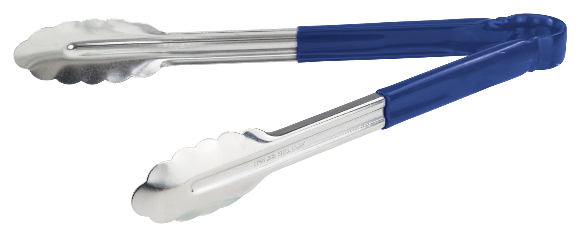 Winco 12 Stainless Steel Serving Tongs with Plastic Handle, Blue