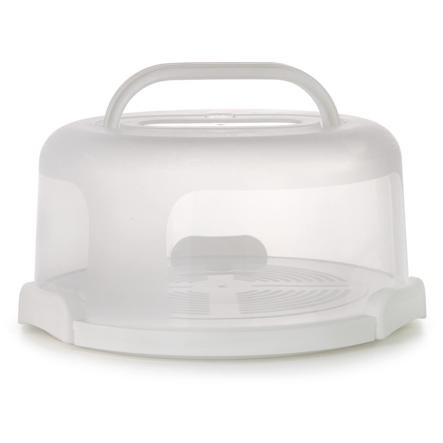 Zoofen Round Cake Carrier White Cake Stand 11 Inch Plastic Cake Container With Handle And Lid For Travel(White)