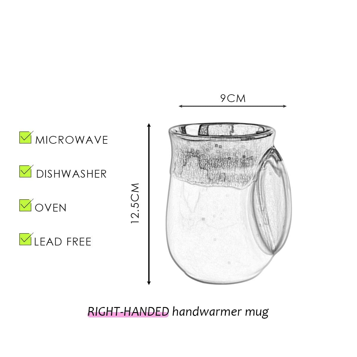 Selamica Porcelain 18Oz Novelty Right-Handed Handwarmer Mug, Coffee Mug, Tea Mug For Family Friends And Couple - Blue