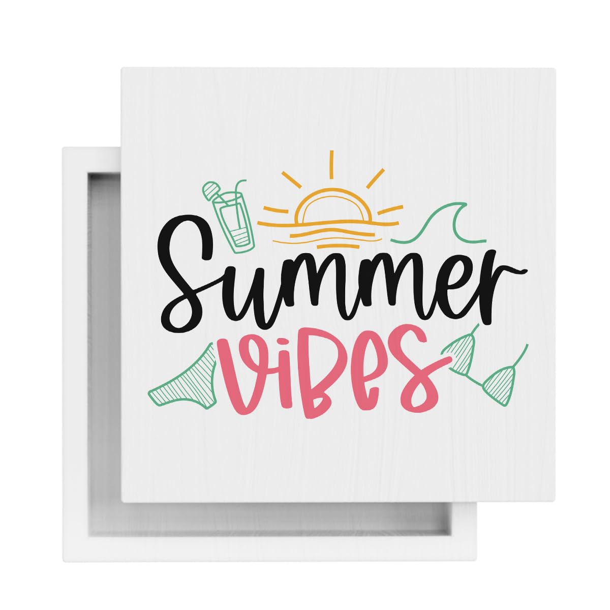 Summer Room Decor, Summer Vibes Beachy Decor for Home Office Farmhouse Wooden Box Sign Plaque for Bathroom Bedroom Living Room C