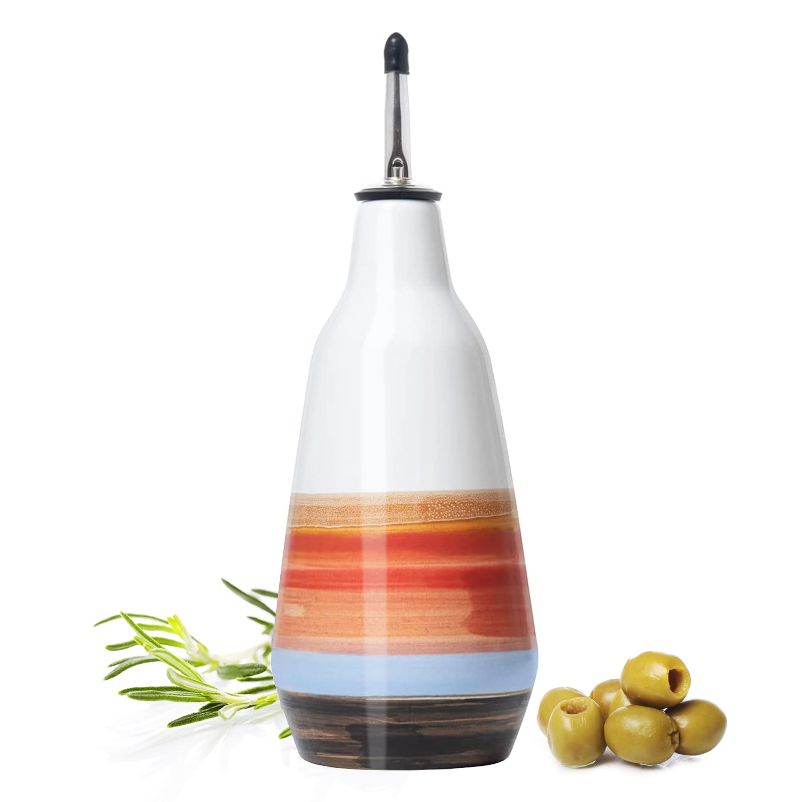 Gute Cruet Ceramic Olive Oil Dispenser Bottle - Perfect Home Decor Gift - 400Ml Vinegar Cruet Bottle With Pourers - Multicolored