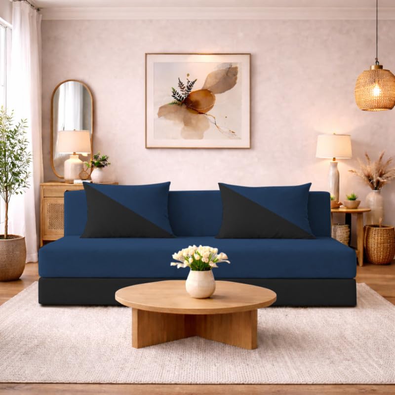 Adorn India Easy Desmond 4 Seater Sofa Cum Bed 6 X 6 (Blue & Black) (1 Year Warranty)