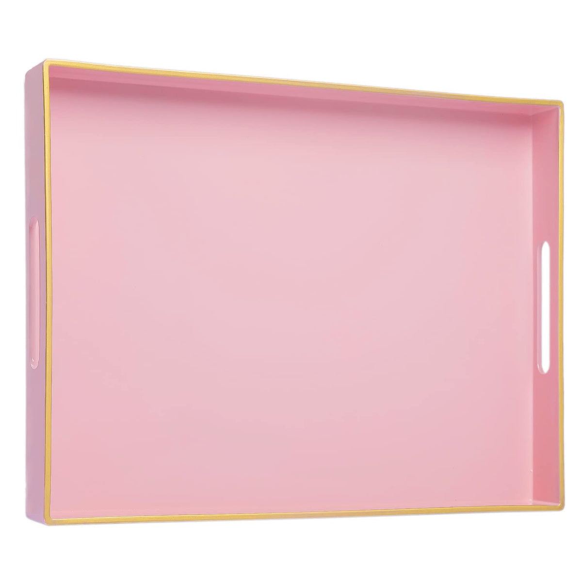 Maoname Pink Serving Tray With Handles, Rectangular Decorative Tray, Modern Coffee Table Tray, Plastic Ottoman Tray For Bathroom