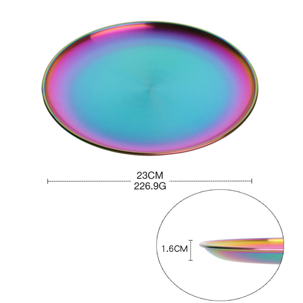 Bisdarun 4-Piece Stainless Steel Dinner Plates Dessert Salad Plates Set Indian, Mingcheng 9.1 Inch Colorful Metal Platter For Ca