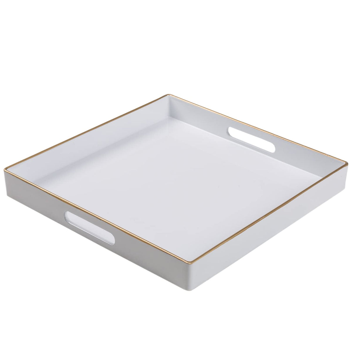Maoname Decorative Tray, White Serving Tray With Handles, Coffee Table Tray, Square Plastic Tray For Ottoman, Bathroom, Kitchen,