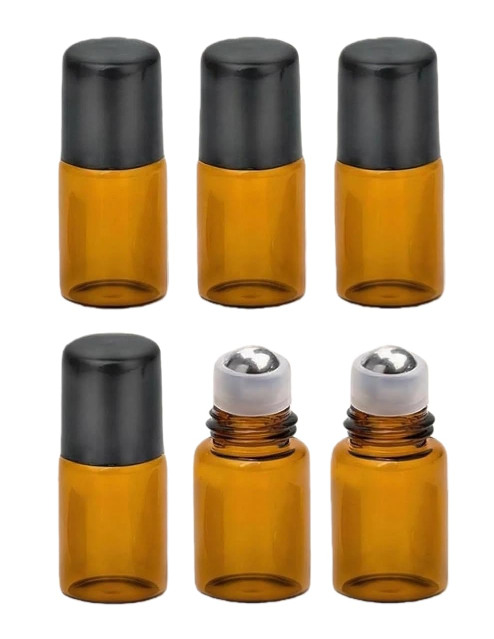 2ML 6PCS Essential Oil Glass Roller Bottles Mini Tiny Refillable Empty Aromatherapy Perfume Liquid Amber Glass Roll On Bottles V
