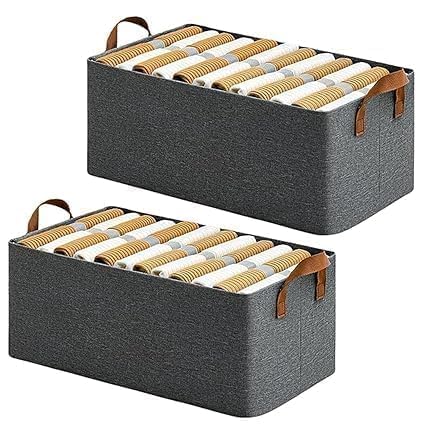 Stodern Pack Of 2 Wardrobe Organizer For Clothes, Stackable Cloth Storage Box, 26 Liter Large Closet Organiser For Wardrobe Shel