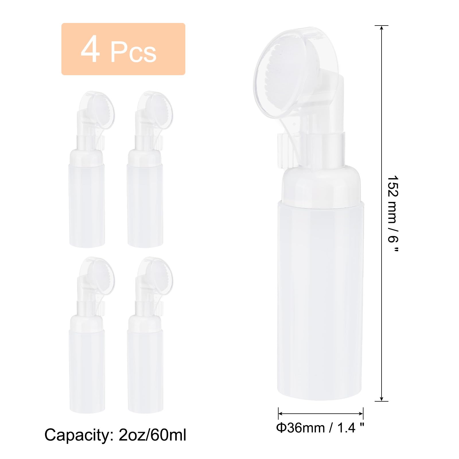 Uxcell 4Pcs Empty Foaming Soap Dispenser, 2Oz / 60Ml Facial Cleanser Foam Bottle With Brush For Hand Soap, Shampoo, Shower Gel,