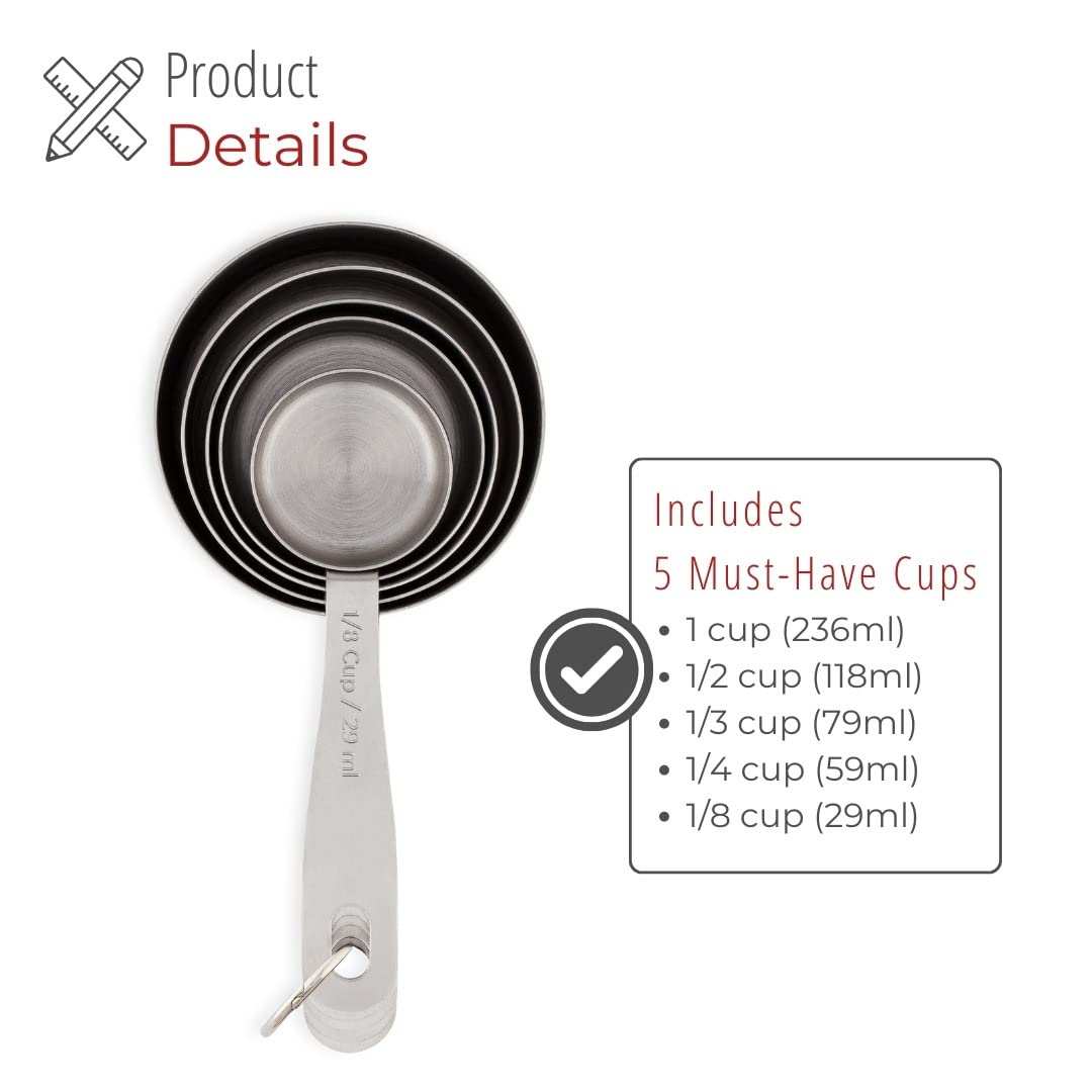 Husmait Stainless Steel Measuring Cups - 5 Piece Heavy Duty Measuring Cup Set With Storage Ring