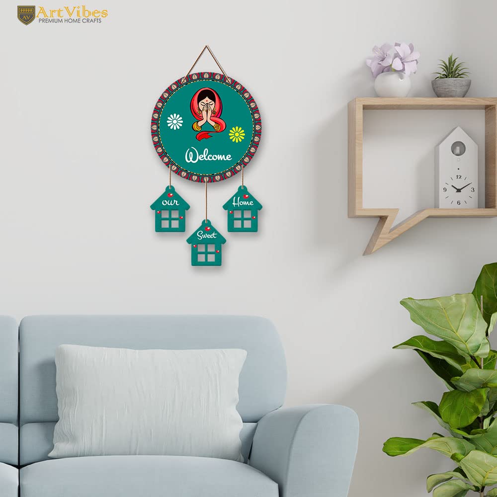Artvibes Welcome Wooden Wall Hanging Decoration Items for Home | Gifts | Mdf Art for Living Room | Decorative Item for House | M