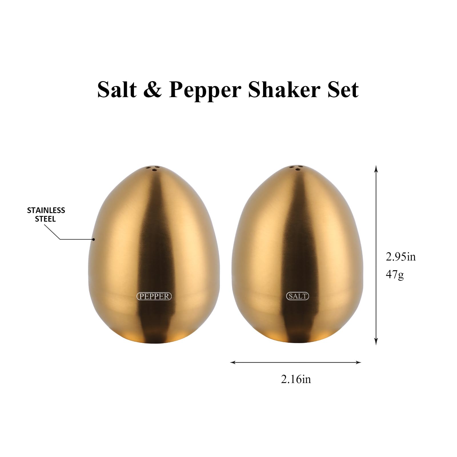 2-Piece Set Gold Salt Pepper Shakers, Cute Egg Shape Stainless Steel Condiment Jar For Home And Kitchen Utensils, Comfortable An