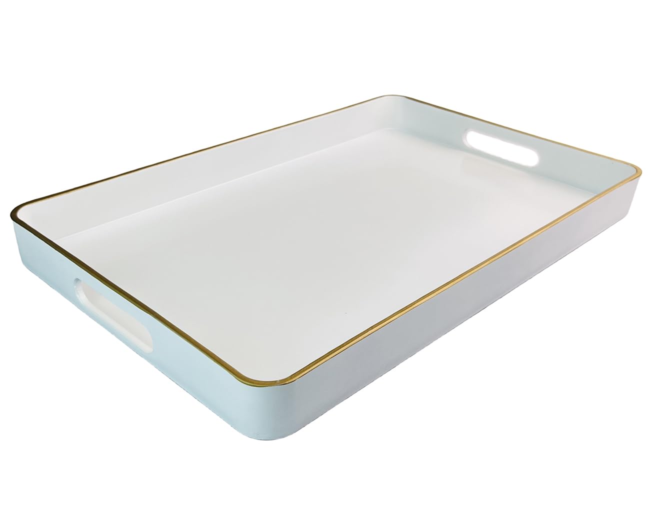 Uoekcs White Decorative Tray, Rectangular Serving Trays With Handles, Plastic Tray For Ottoman, Coffee Table Tray For Living Roo