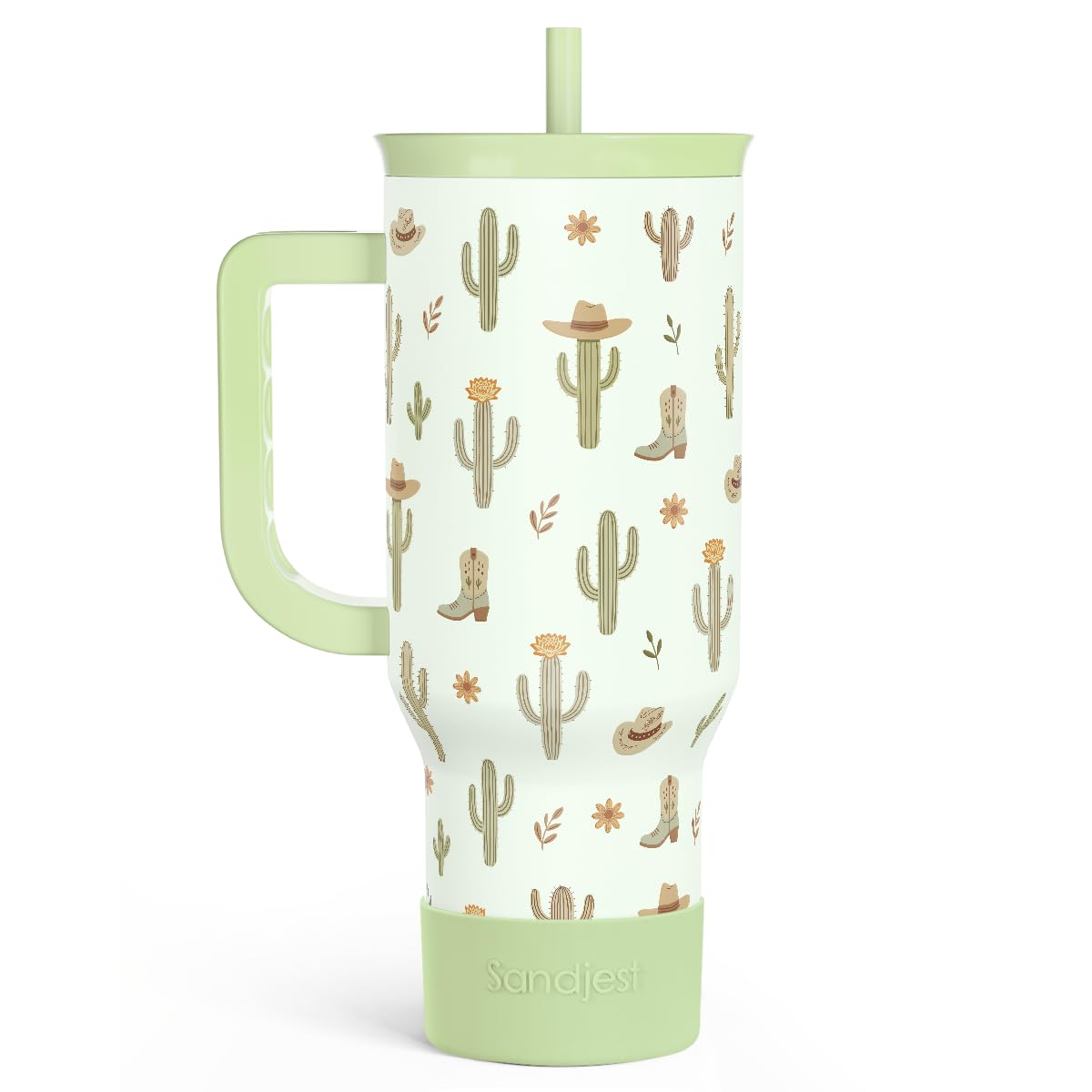 Sandjest Cactus 40Oz Tumbler With Handle And Straw, Insulated Stainless Steel Travel Coffee Mug For Women Girls, Gift Idea For B