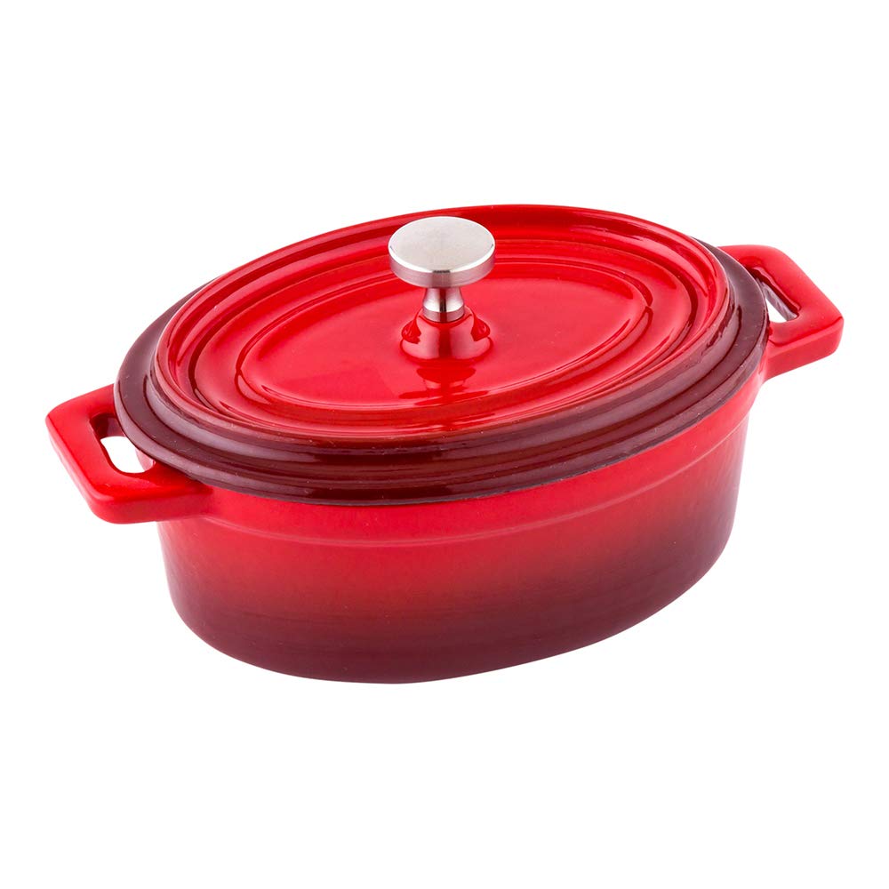 Restaurantware 9 Ounce Mini Casserole Dish 1 Mini Dutch Oven With Lid - Enameled Oval Red Cast Iron Mini Cocotte Heavy-Duty For